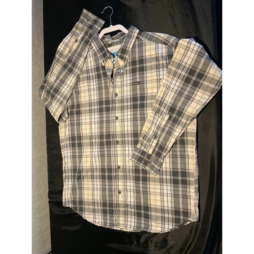 Columbia Mens Grey Plaid Long Sleeve Button Down Shirt AM7968 Large